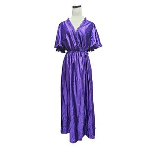Vintage 70s Purple Lace Robe - Val Mode Butterfly Sleeve Loungewear . M